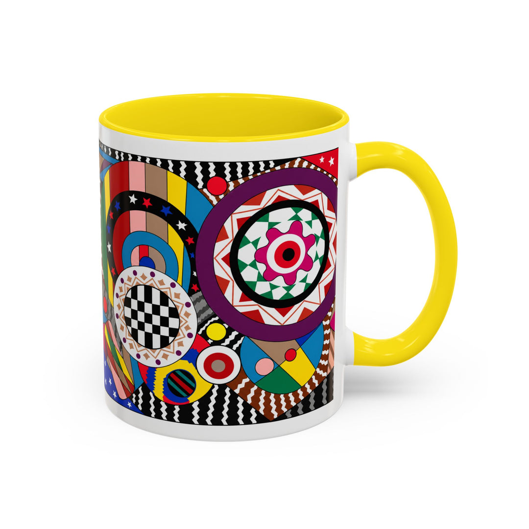 Abstract Pop Art Accent Coffee Mug — Colorful Geometric Circle Pattern (11/15oz)