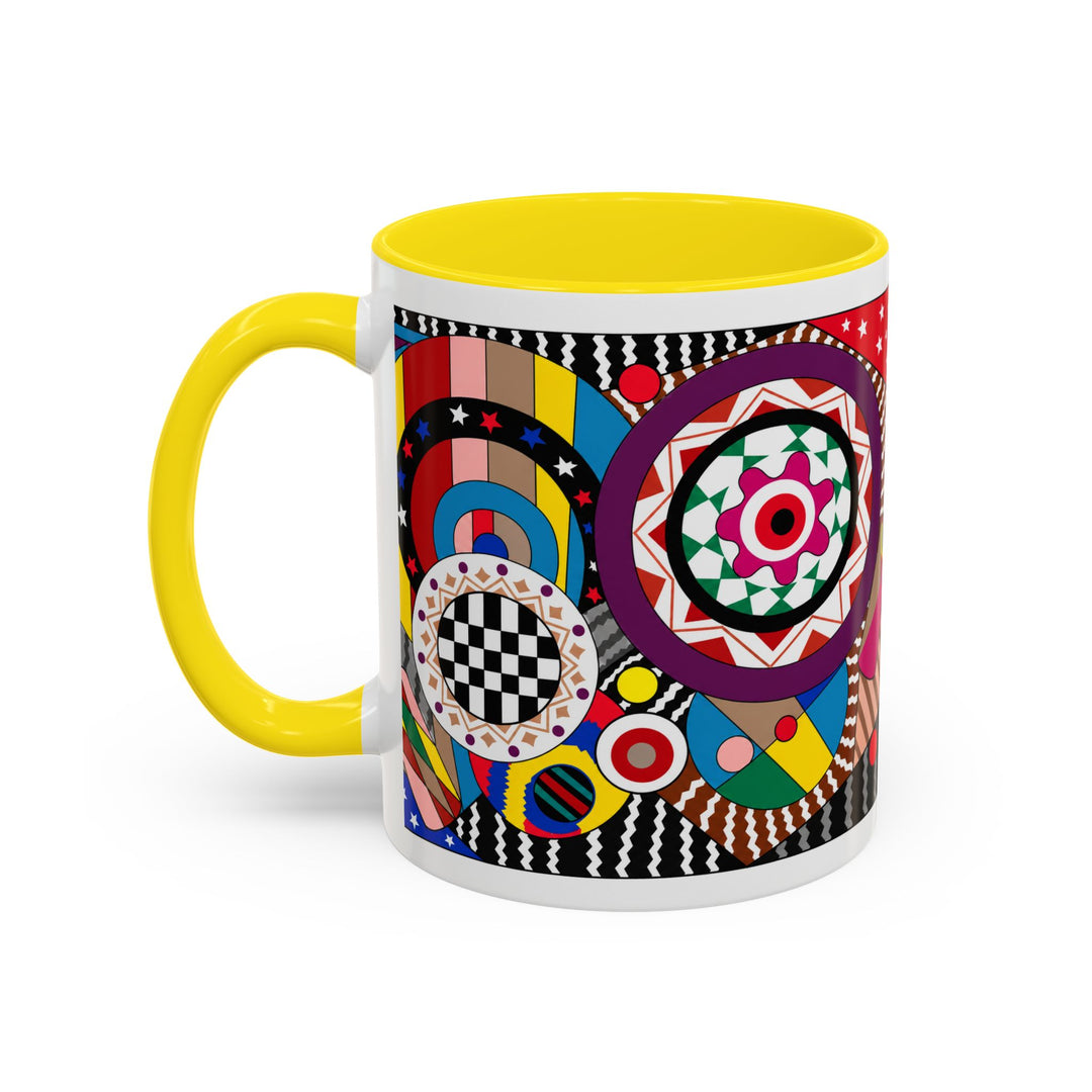 Abstract Pop Art Accent Coffee Mug — Colorful Geometric Circle Pattern (11/15oz)